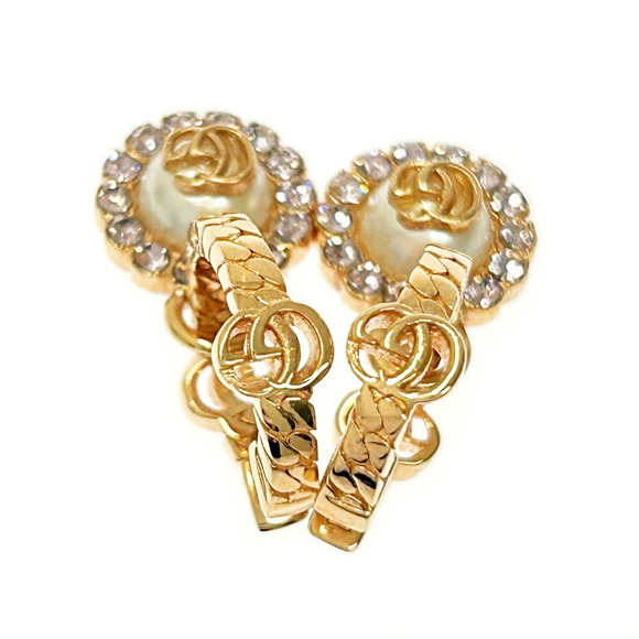 Gucci Metal Crystal Double GG Flower Hoop Earrings Rose Pink Gold - Picture 4 of 6